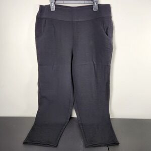 Habitat Crinkle Pull On Pants Womens L Pocket Tapered Stretch Waist Black Crop